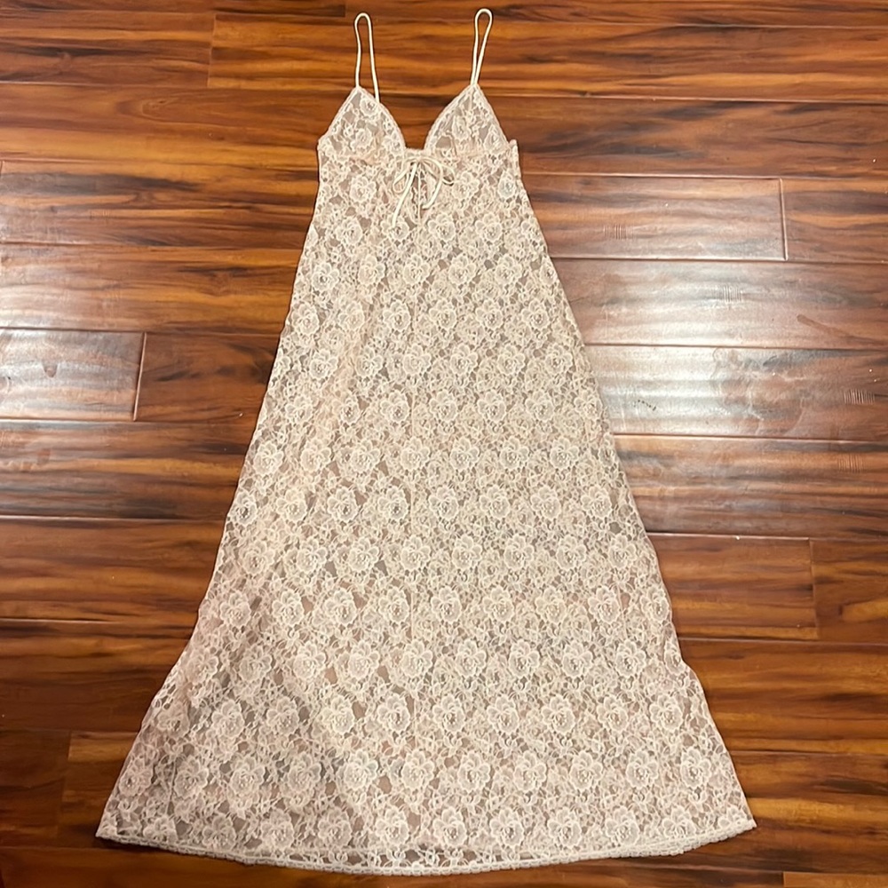 Vintage pink lace maxi dress